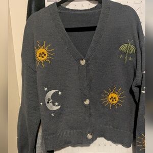 Embroidered Gray Cardigan Sweater